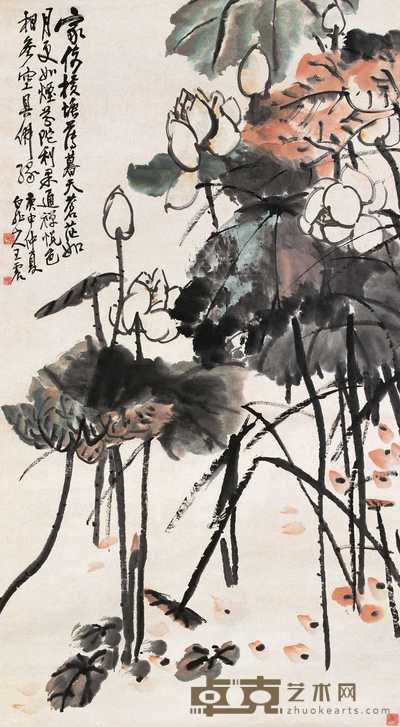王震 1920年作 荷花 立轴 147×80cm
